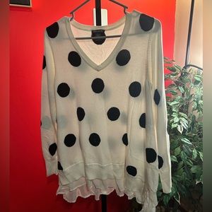 WHITE with BLACK POLKA DOT SWEATER. Size L